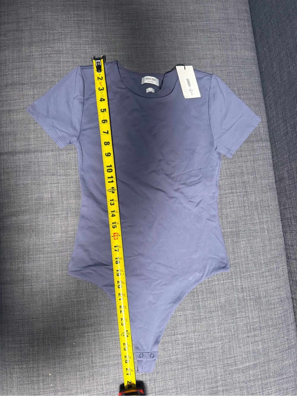 NWT ARITZIA CREW Short Sleeve One-Piece Bodysuit in Grey Blue